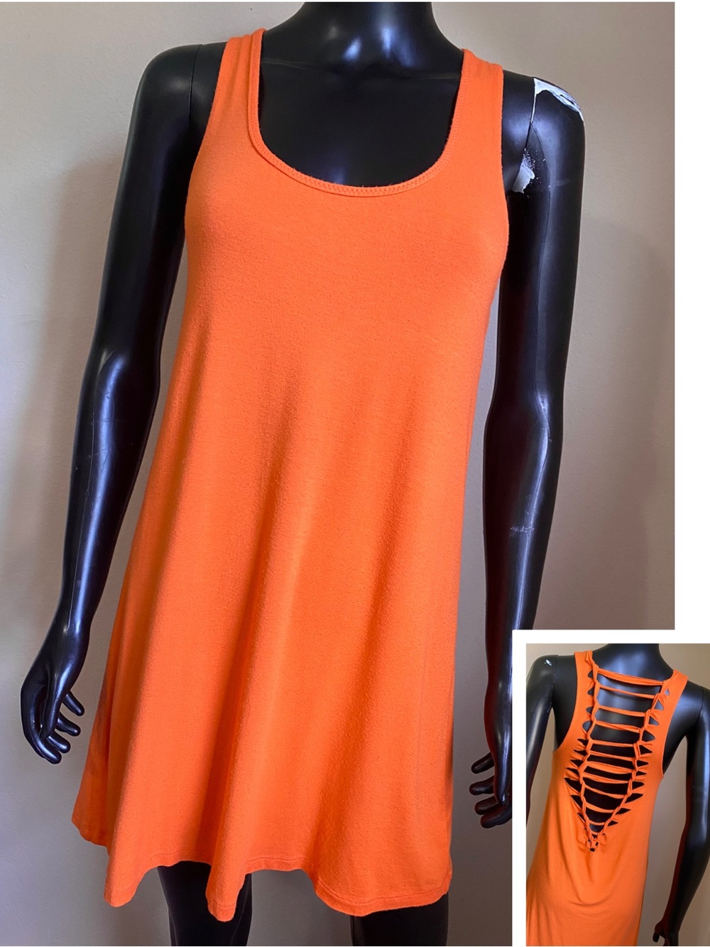 BECCA Bright Orange Sleeveless Tank Dress with Strappy Back